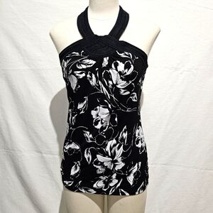 White House Black Market Black & White Floral Halter Top. Size Extra Small